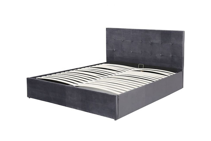 Cadre de lit rembourré avec rangement en bois, vérin à gaz en velours à fonctionnement Flexible 1407G
