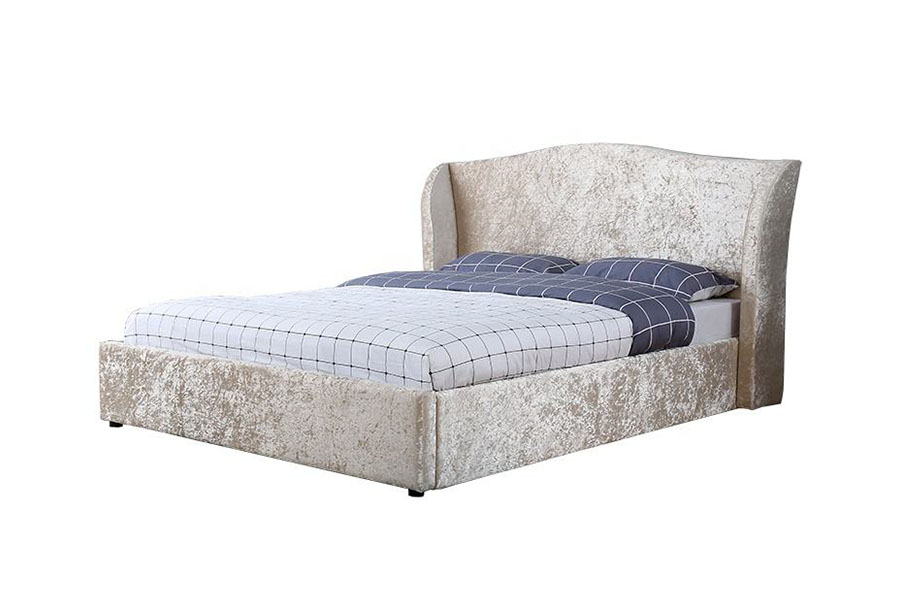 Cadre de lit de rangement rembourré ottoman finition huître en velours champagne 1320G