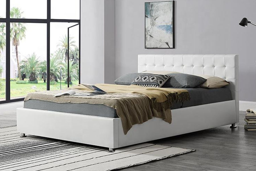 Cadre de lit de rangement rembourré avec repose-pieds d'intérieur en similicuir PU noir 1405G