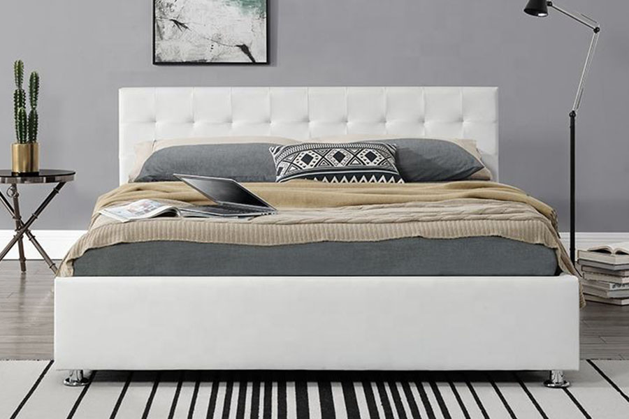 Cadre de lit de rangement rembourré avec repose-pieds d'intérieur en similicuir PU noir 1405G