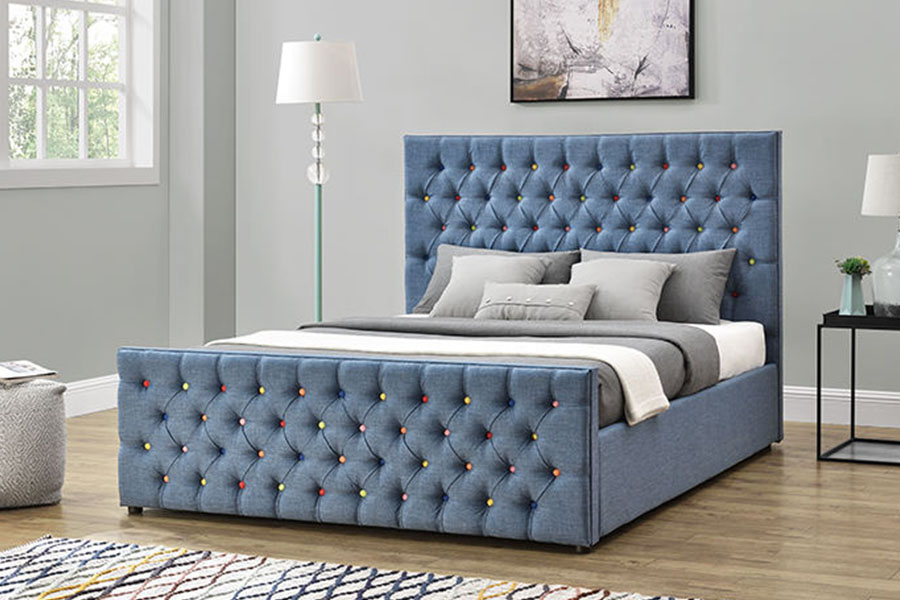 Cadre de lit de rangement avec ascenseur à gaz, plateforme capitonnée à boutons, tissu noir, 1308G