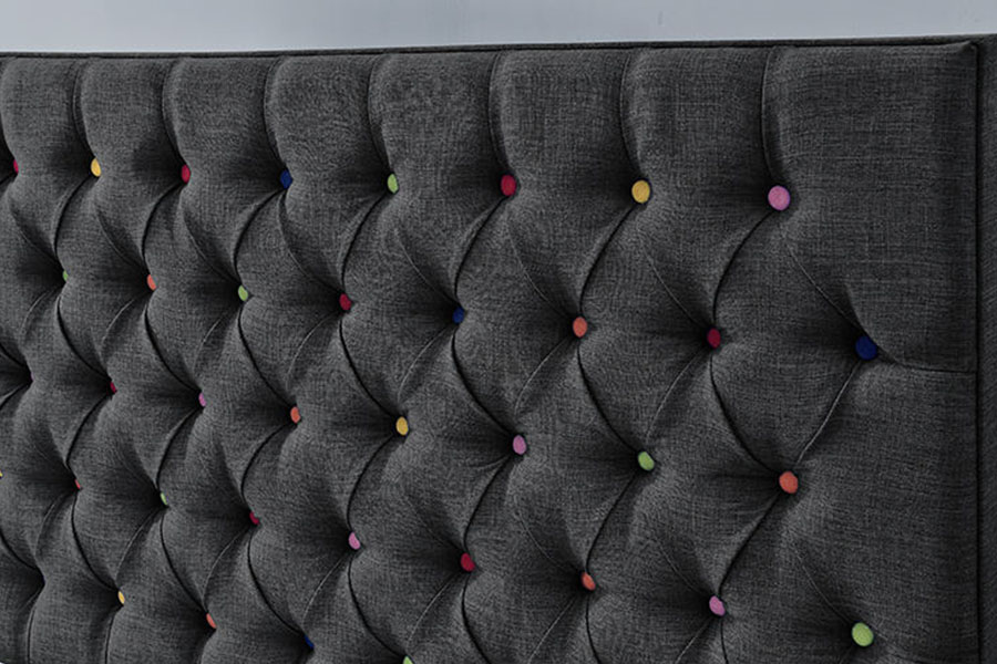 Cadre de lit de rangement avec ascenseur à gaz, plateforme capitonnée à boutons, tissu noir, 1308G