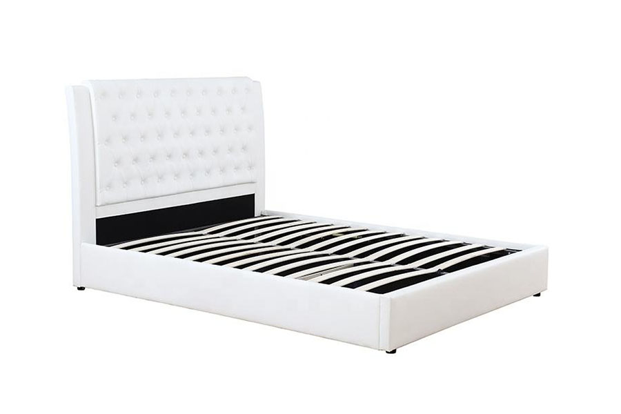 Cadre de lit de rangement rembourré en cuir blanc et cadre en bois, 1398G, vente en gros