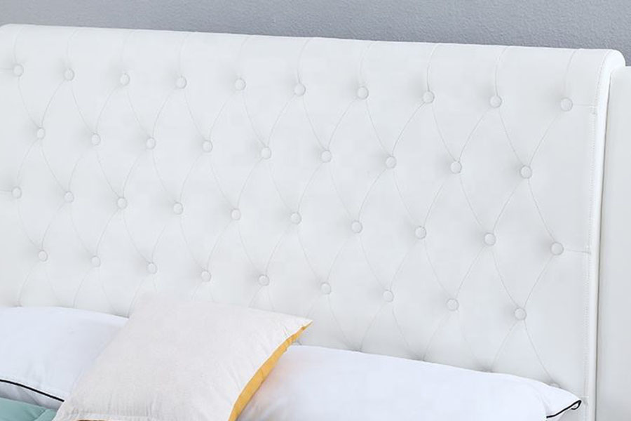 Cadre de lit de rangement rembourré en cuir blanc et cadre en bois, 1398G, vente en gros