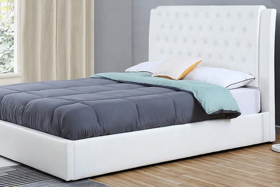 Cadre de lit de rangement rembourré en cuir blanc et cadre en bois, 1398G, vente en gros