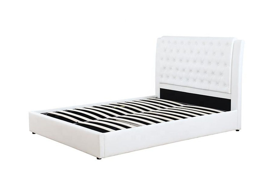 Cadre de lit de rangement rembourré en cuir blanc et cadre en bois, 1398G, vente en gros
