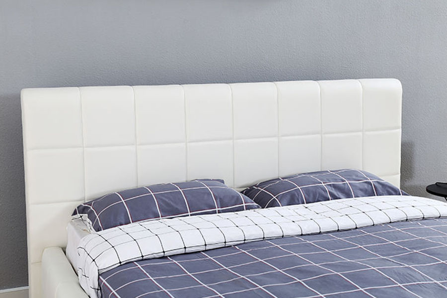 Cadre de lit rembourré de chambre à coucher de stockage en cuir blanc-PU LED à trois côtés 1305G