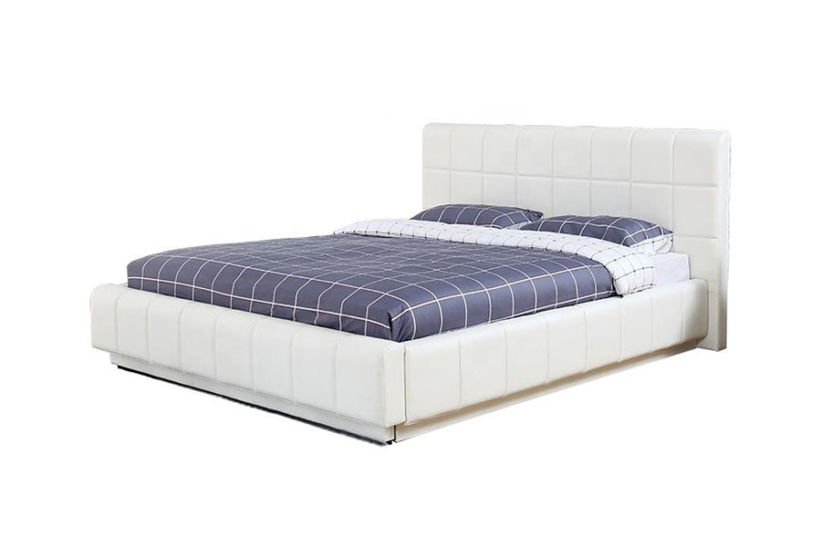 Cadre de lit rembourré de chambre à coucher de stockage en cuir blanc-PU LED à trois côtés 1305G