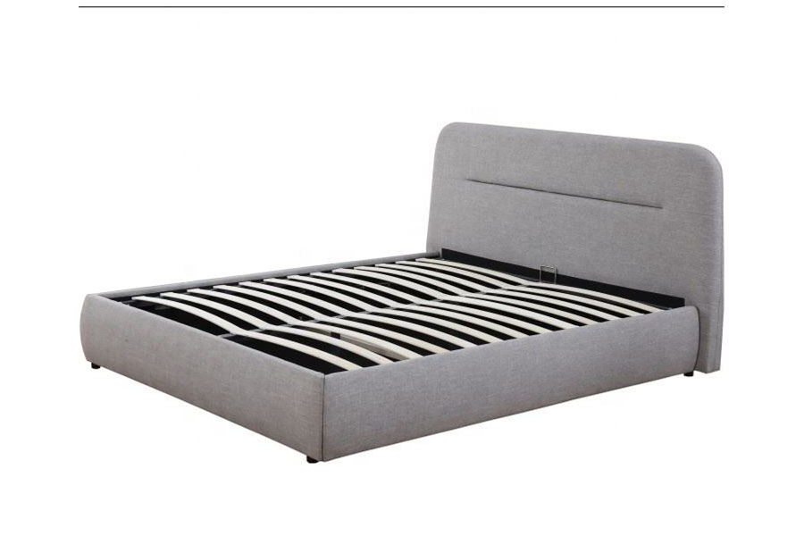 Cadre de lit de rangement rembourré King avec ascenseur à gaz en tissu LED Concave-Ravine 1388G