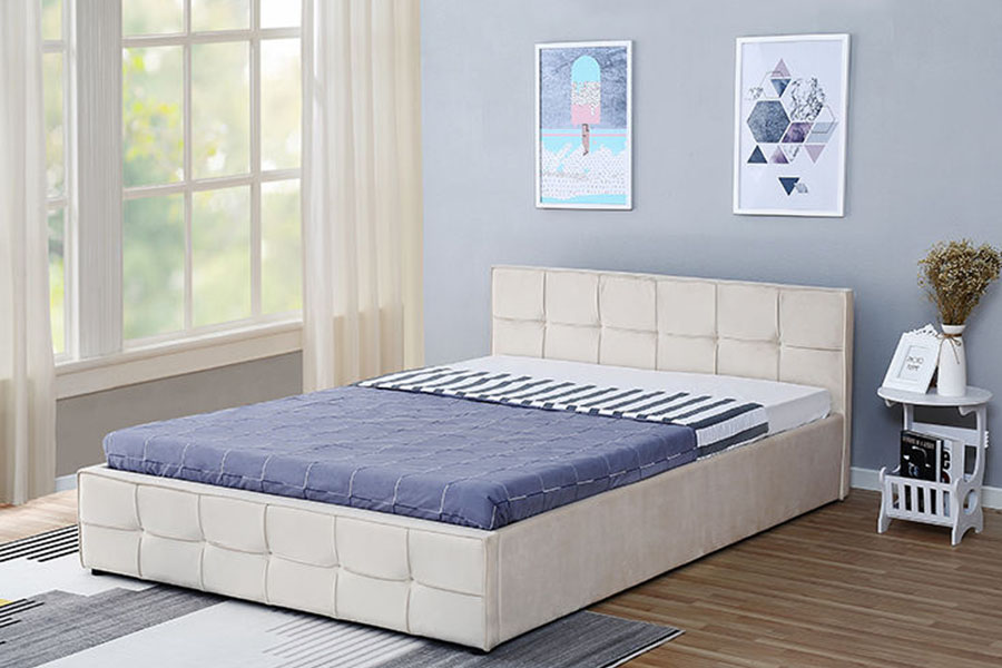 Cadre de lit de rangement ottoman rembourré en tissu avec tête de lit à panneau 1295G