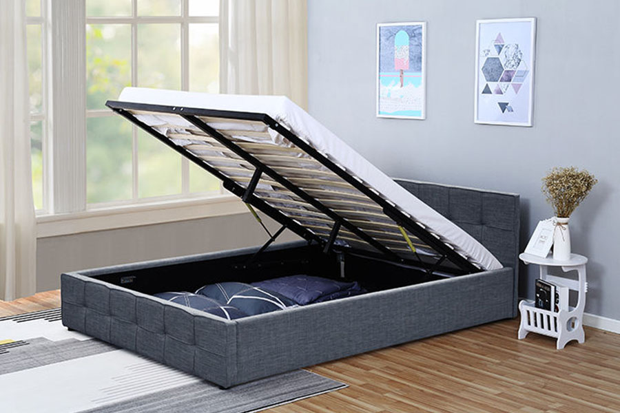 Cadre de lit de rangement ottoman rembourré en tissu avec tête de lit à panneau 1295G