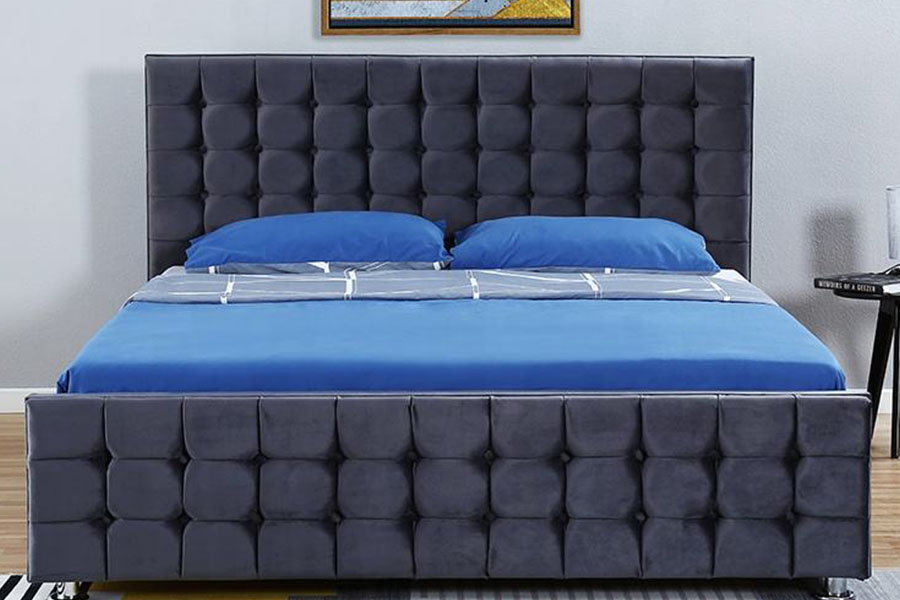 Cadre de lit de rangement ottoman king size en bois massif à panneau capitonné en velours 1354G