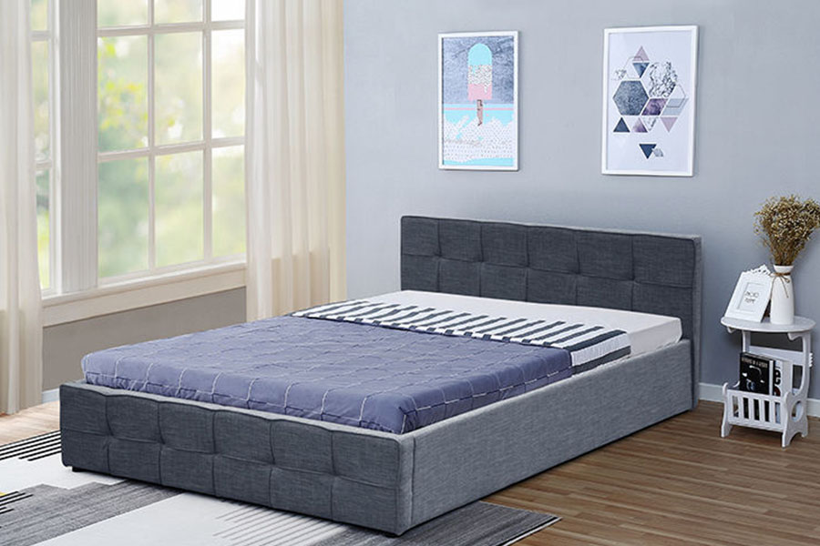 Cadre de lit de rangement ottoman rembourré en tissu avec tête de lit à panneau 1295G