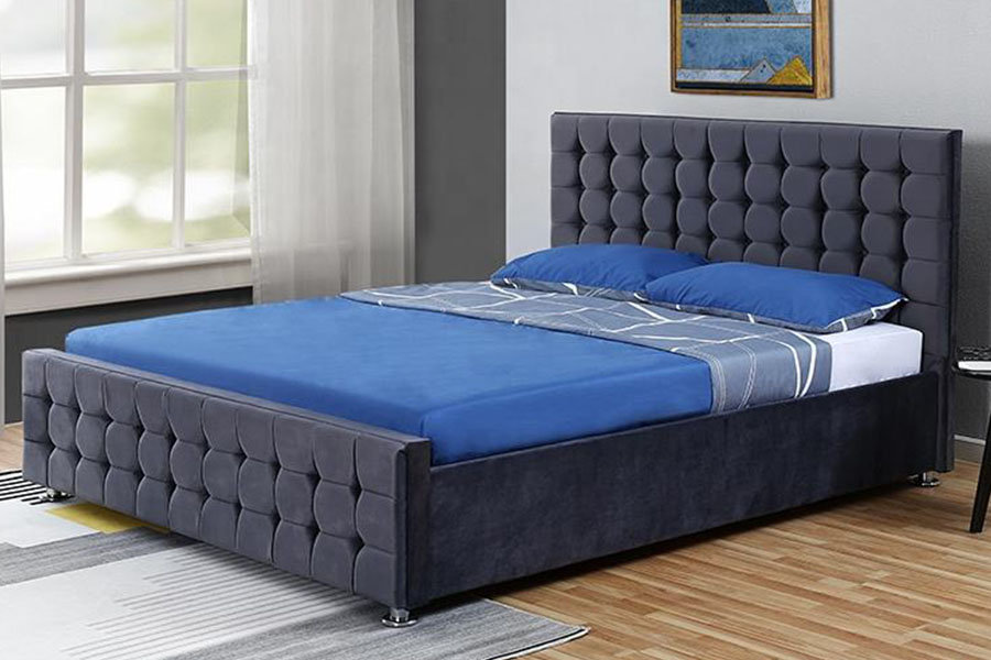 Cadre de lit de rangement ottoman king size en bois massif à panneau capitonné en velours 1354G
