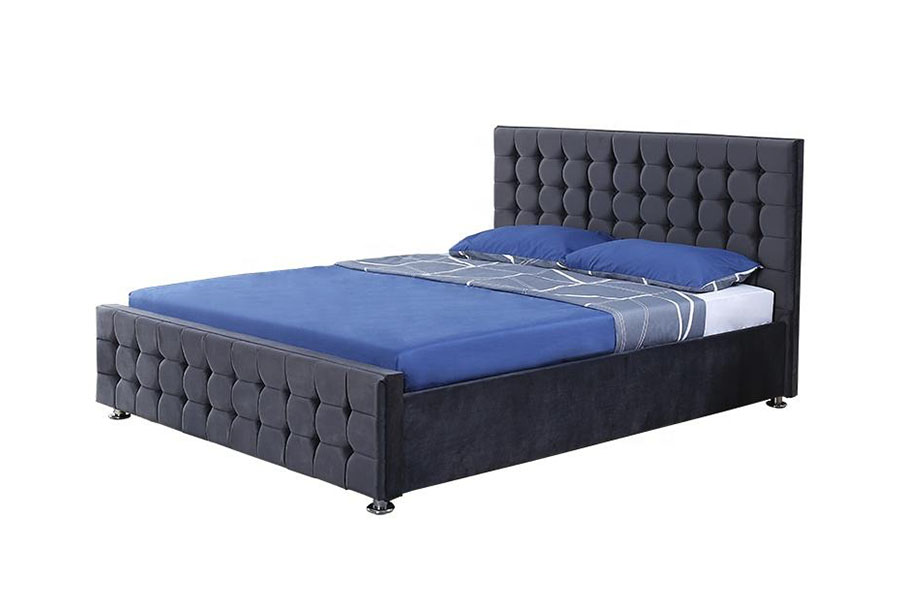 Cadre de lit de rangement ottoman king size en bois massif à panneau capitonné en velours 1354G