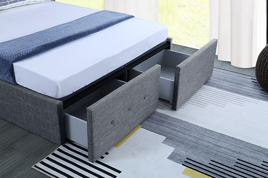 Cadre de lit rembourré avec tiroir de rangement en tissu de style panneau à vérin à gaz 1326DG