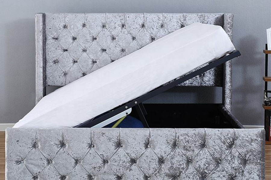 Cadre de lit ottoman simple rembourré en bois massif à boutons capitonnés 1286G