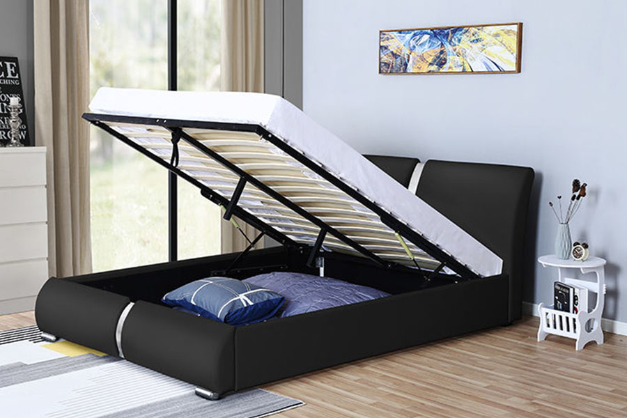 Cadre de lit rembourré avec rangement pour chambre à coucher, pouf en similicuir multi-tailles 1285G