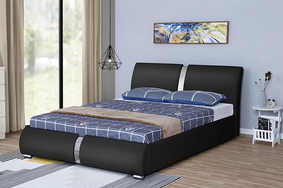 Cadre de lit rembourré avec rangement pour chambre à coucher, pouf en similicuir multi-tailles 1285G