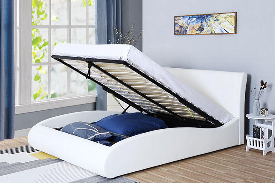 Cadre de lit de rangement pour chambre à coucher, en similicuir, à tête de lit souple, avec ascenseur à gaz, 1280G