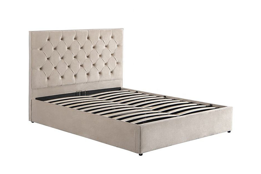 Cadre de lit de rangement rembourré Double Ottoman à tête de lit boutonnée en velours 1250G