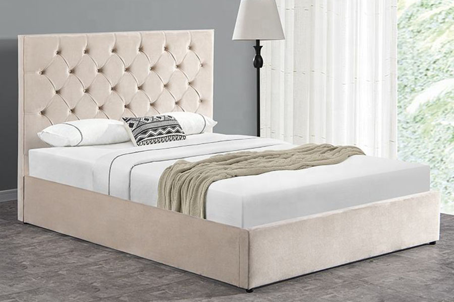 Cadre de lit de rangement rembourré Double Ottoman à tête de lit boutonnée en velours 1250G