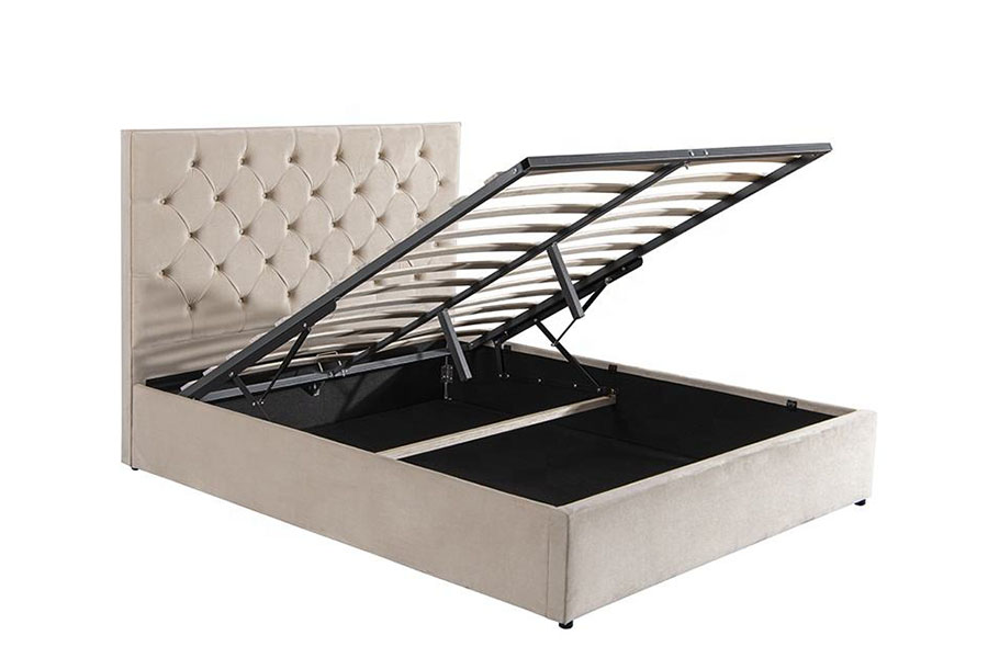 Cadre de lit de rangement rembourré Double Ottoman à tête de lit boutonnée en velours 1250G