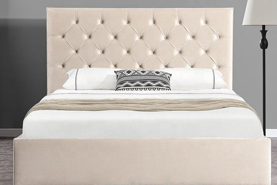Cadre de lit de rangement rembourré Double Ottoman à tête de lit boutonnée en velours 1250G