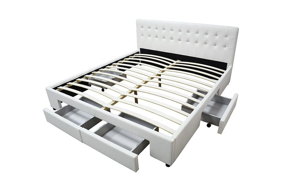 Cadre de lit avec rangement pour grand lit en cuir PU sans ressorts 1243D