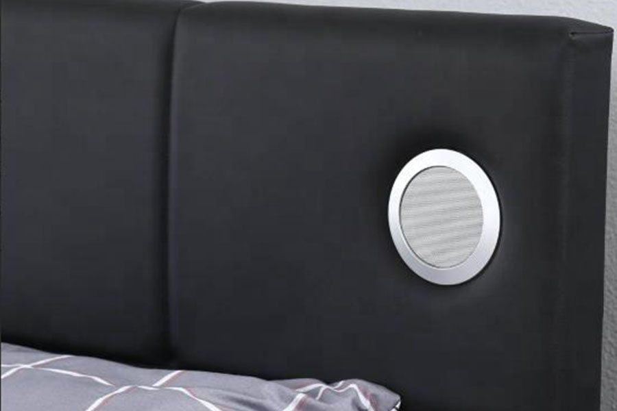 1239-1GS Cadre de lit de rangement avec haut-parleur de musique à LED en cuir PU