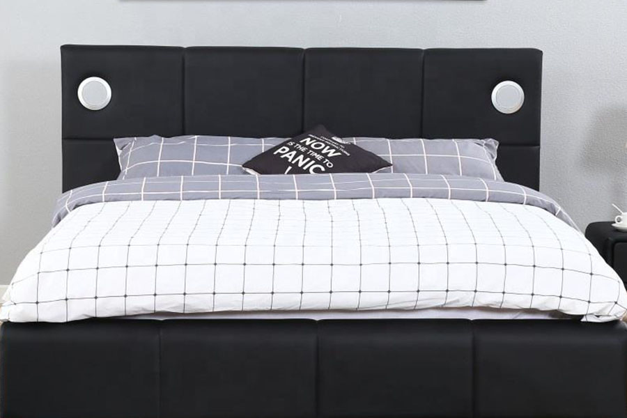 1239-1GS Cadre de lit de rangement avec haut-parleur de musique à LED en cuir PU