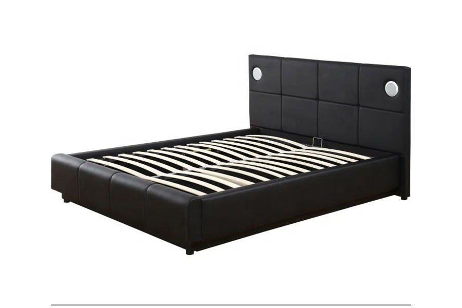 1239-1GS Cadre de lit de rangement avec haut-parleur de musique à LED en cuir PU